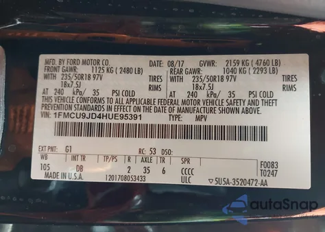 2017 Ford Escape Titanium z USA, uszkodzony, nr VIN 1FMCU9JD4HUE95391